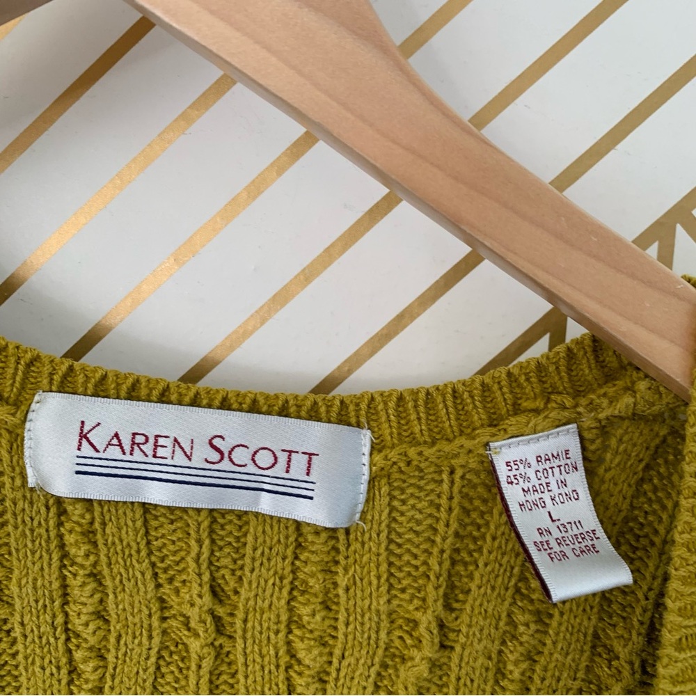 Vintage Karen Scott Fairy Core Forest Nymph Cable knit Sweater Vest Chartreuse L - Picture 7 of 11